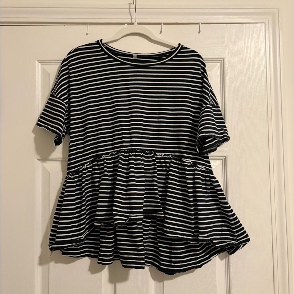 Black & White Striped Peplum Tee